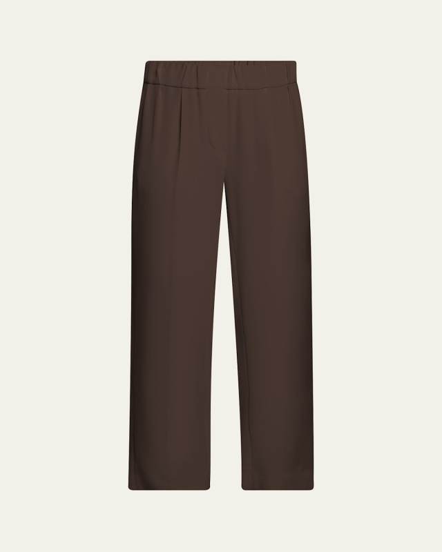 Silk Crepe Cady Tailored Straight-Leg Pull-On Pants